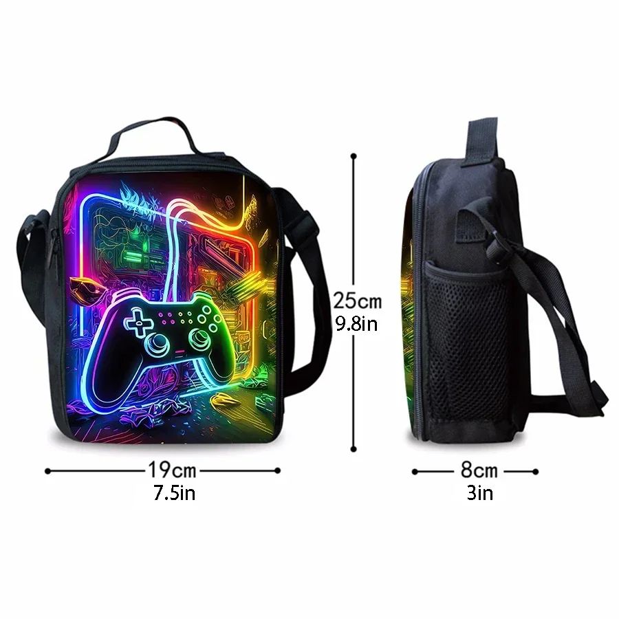 GamePad Shoulder Strap Lunch Bag for Boy and Girls Best Gifts 2D Flat Cartoon School Bento Outdoor Picnic Bag for Children