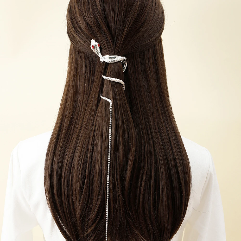 1 Piece Snake Hair Clip Long Metallic Chain Hair Accessory for Women Elegant Ponytail Cuff Barrette Decorative Braid Jewelry