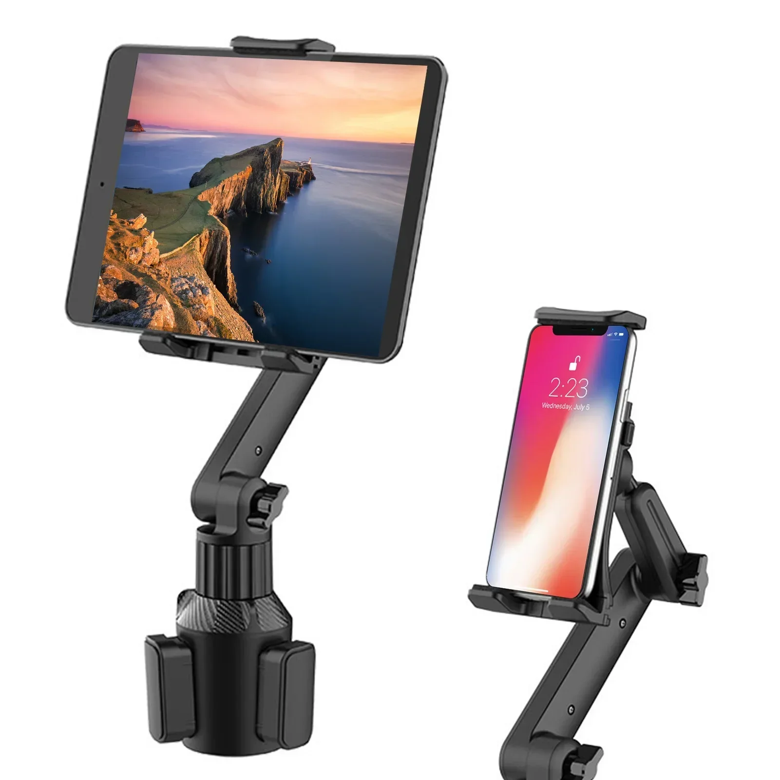 Tablet Phone Holder 360 Adjustable Car Cupholder Laptop Tablet Handle 270 Tilt Bar Silicone Triangular Base Holders For Vehicle