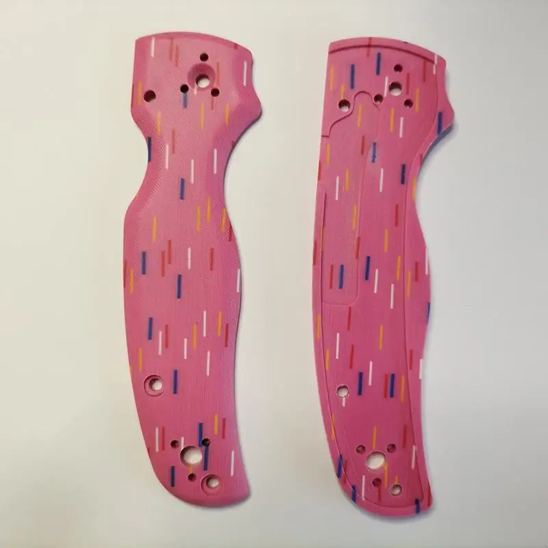 NEW 1 Pair Pink Doughnut Pattern Knife G10 Grip Handle Scales For Genuine Spyderco C229 Knives DIY Making Accessories Parts