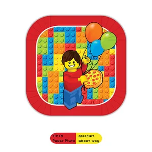 Miniso Building Blocks Tema Cumpleaños Diy Party Desechable Cabalas de vajillas Botellas de agua Etiquetas Banner para niños Decoración de niñas 12 mejores decoraciones de cumpleaños de Lego de ventas - №6
