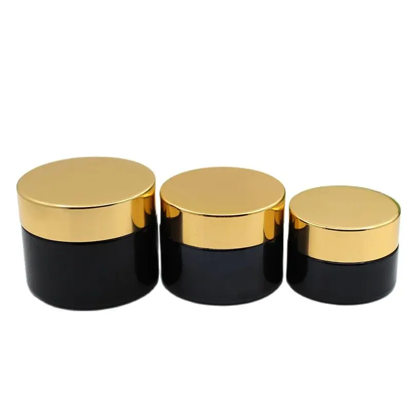 

10pcs 20g 30g 50g Face Cream Jar Black Empty Facial Mask Pots Body Lotion Skincare Shiny Gold Lid Cosmetic Glass Cream Container