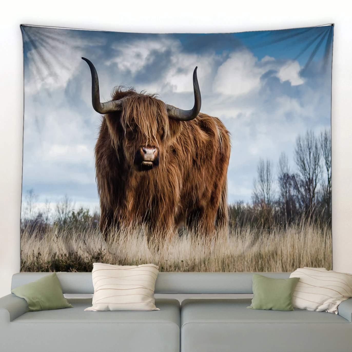 Highland cows large wild animals cattle art wall hanging background hippie tapestry bedroom living room decoration 