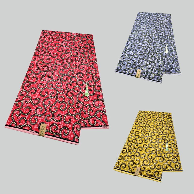 

Красный, желтый, синий, 46 дюймов, длинная хлопковая африканская восковая ткань шириной 6 ярдов для шитья своими руками, ткань батик для платья, подушек, дивана R2937