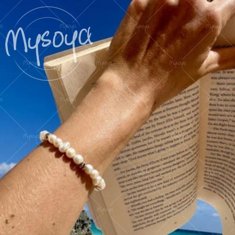 

MYSOYA 6-7mm Frost Bone White Baroque Freshwater Pearl Bracelet with Gift Box, for Him/ Her, for Birthday/ Wedding Gift A0391
