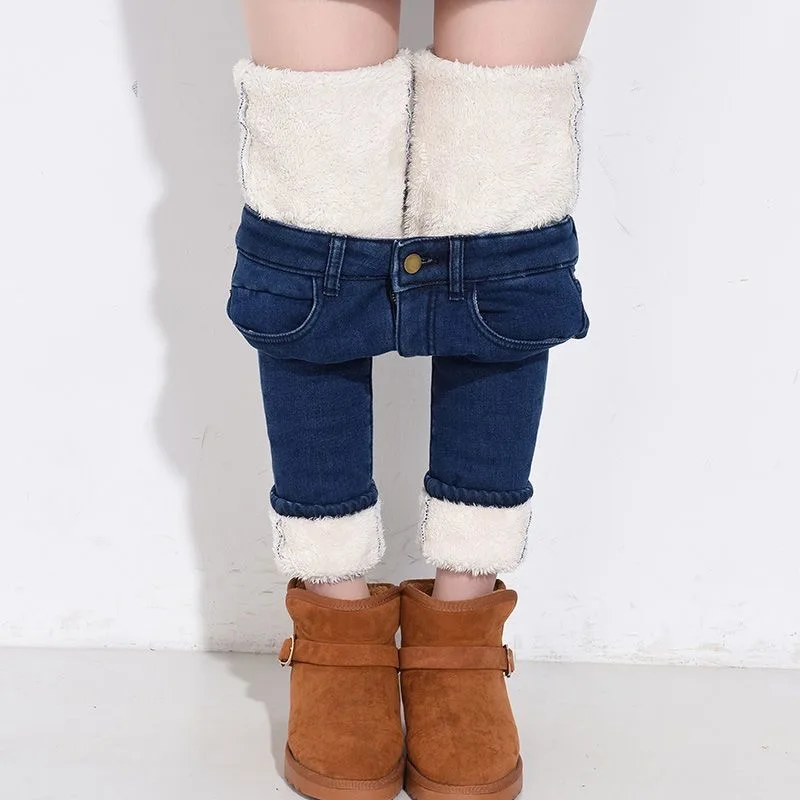 Thicken Winter Lambwool Slim Jeans Women's Warm Oversized 34 Fleece Lined Skinny Pencil Denim Pants High Waist Stretch Trousers