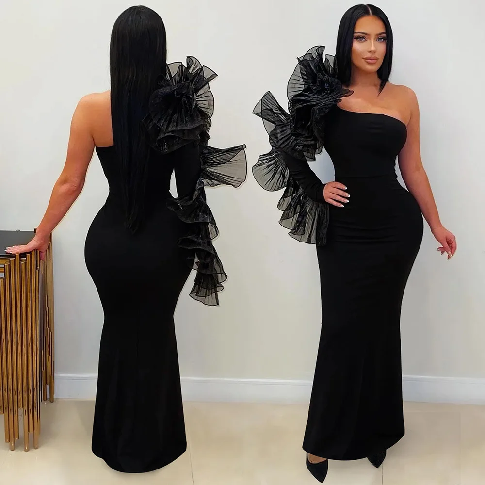 Sukienka z falbaną na jedno ramię, sukienki na imprezę klubową, sukienki wieczorowe 2025, odzież damska jesień-zima, luksusowe stroje, seksowna sukienka bodycon maxi na imprezę