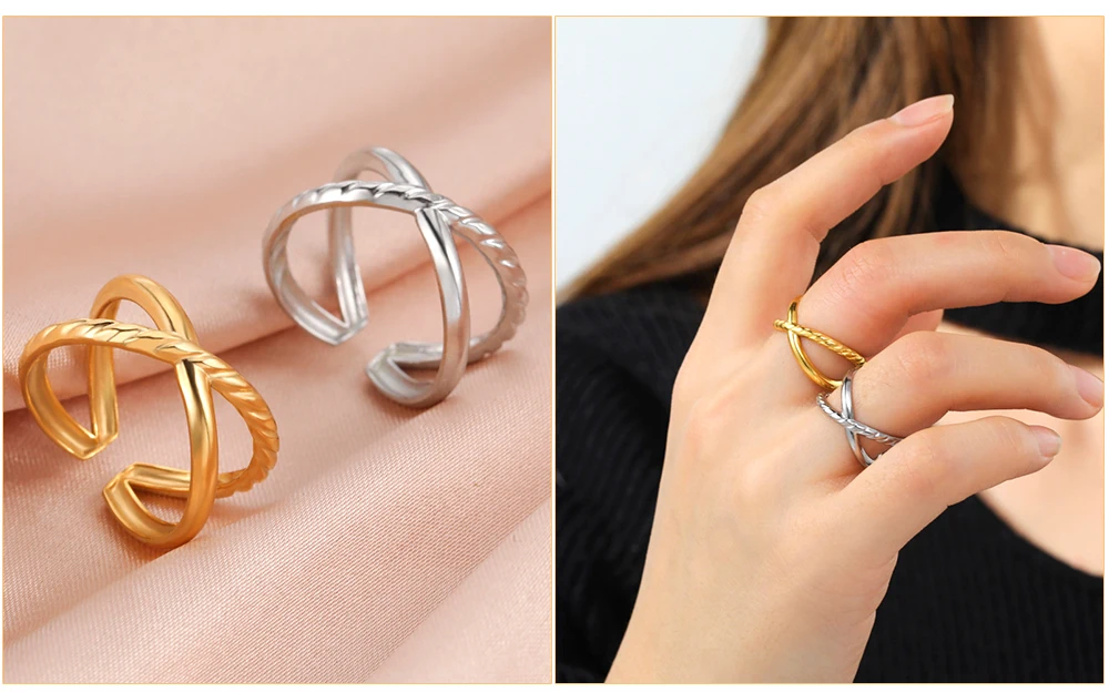 Edelstahl Offene Ringe für Frauen Geometrisches Herz Weizenähren Verstellbarer Fingerring Modeschmuck Geburtstagsgeschenk Großhandel – Detail 7