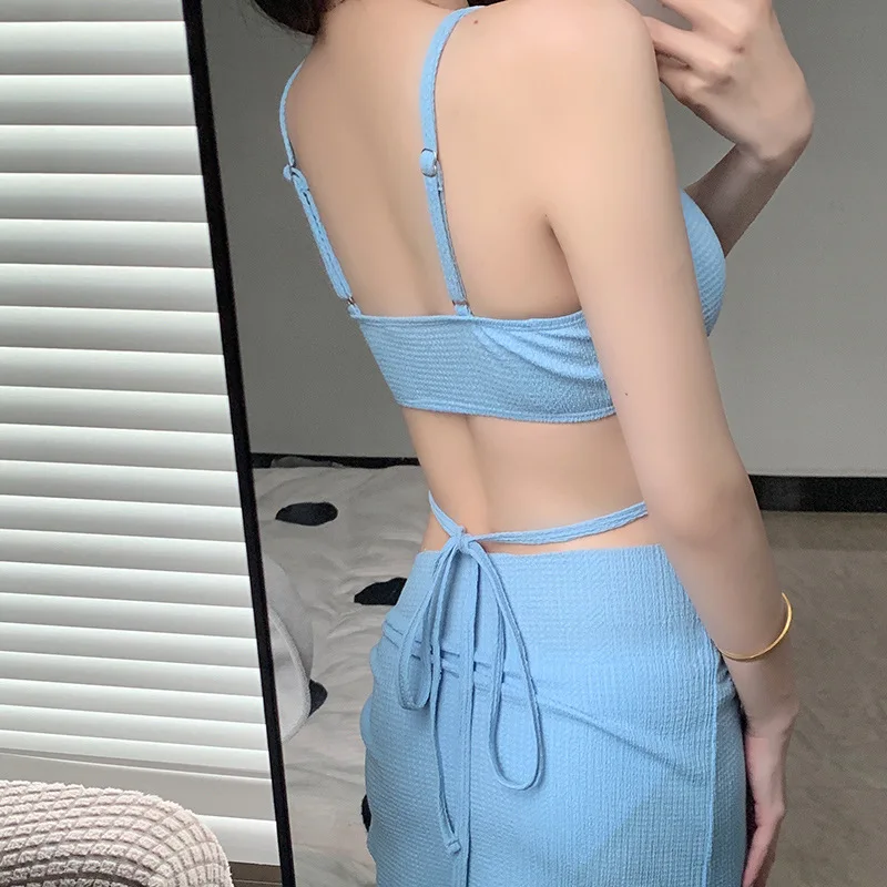 水着 2024 女性ファッション女性ビキニ無地水着背中の開いたセクシーなタンキニスリーピース温泉水着