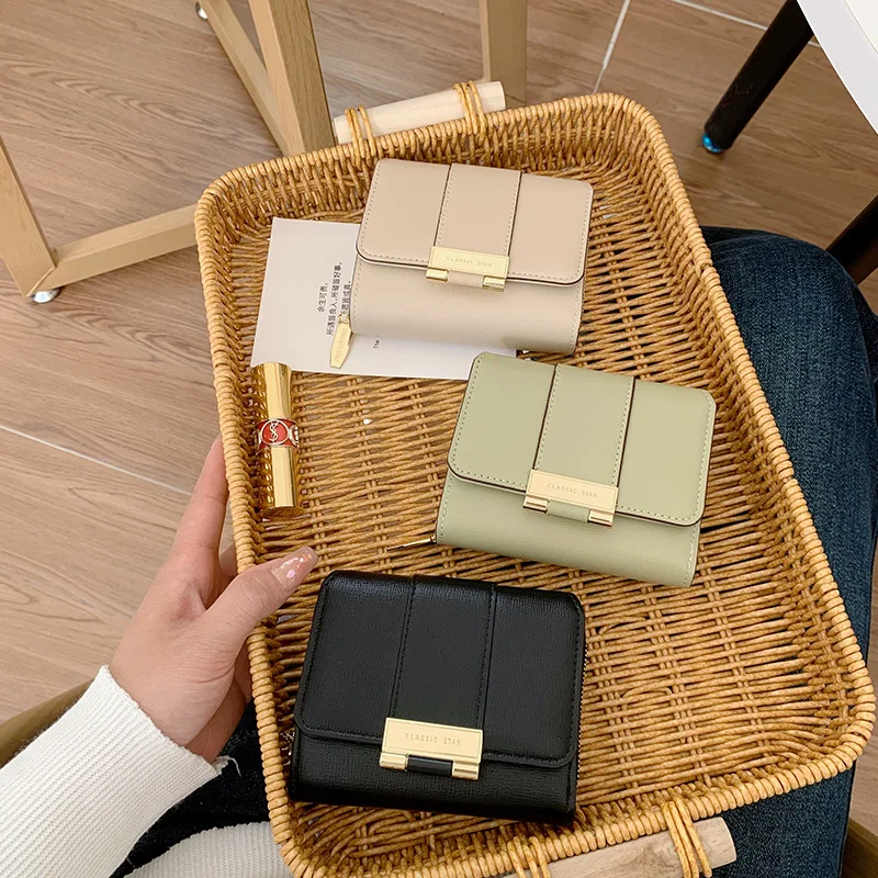 Stylish refined Compact Foldable Card case Short Zippered Tri-Fold Clutch with multiple card slots to hold coins bank cards