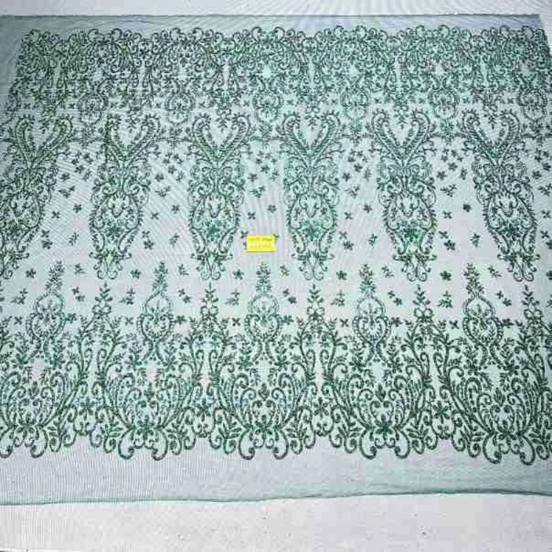 

10 Yards Dark Green Patterned Wedding Dress Fabric with Mesh Gold Spray Lace 150cm Wedding Party Spray gold Tull fabric