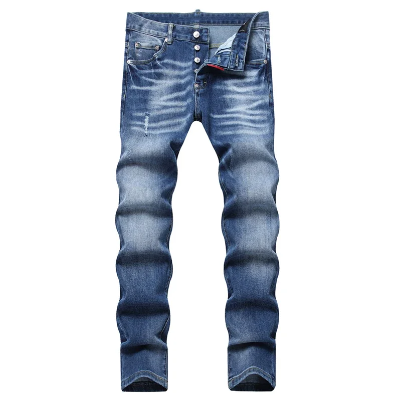 fashion design DSQ Men Stretch jeans D2 Biker Moto Designer Patchwork Slim hole Denim Pants Male Trousers d2 blue JEANS 1087