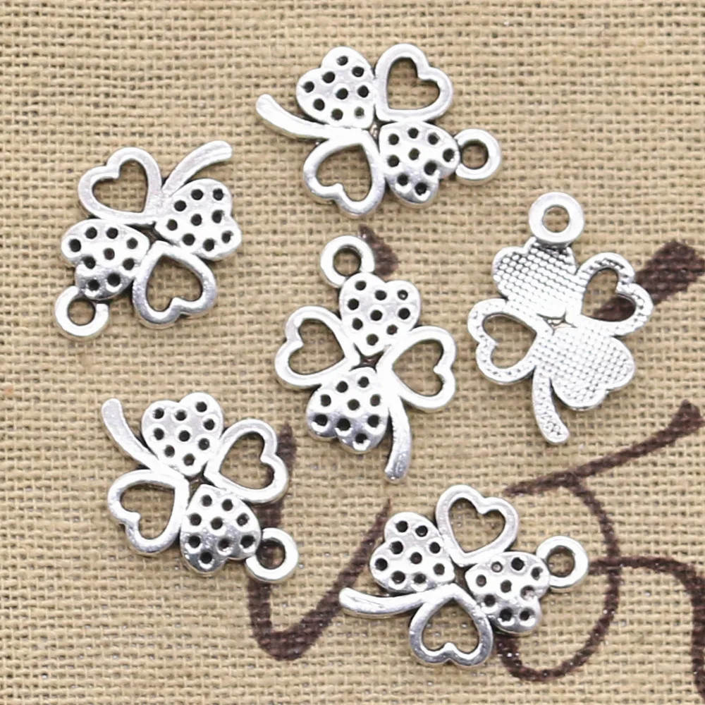 30pcs Charms Lucky Irish Four Leaf Clover 18x13mm Antique Silver Color Pendants Tibetan Findings DIY Handmade Making Craft