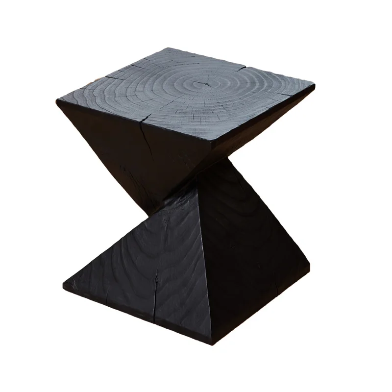 Solid wood pier carbonized black wabi **** log stool B & B edge corner ornament wooden pile