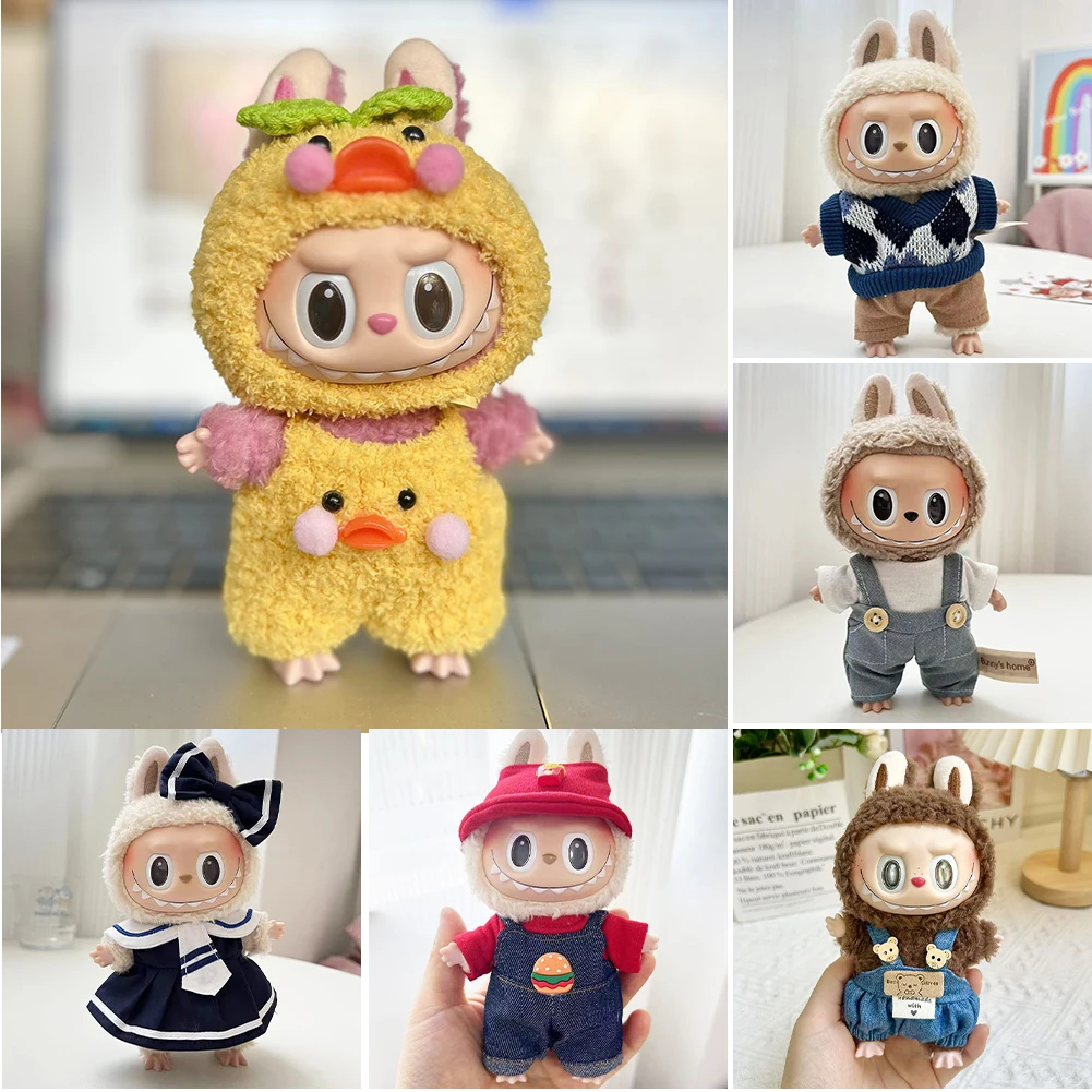 Mini ropa de muñeca de peluche de 17cm, accesorios de atuendo para muñecas de ídolo Kpop Exo Labubu de Corea, sudaderas con capucha a juego de colores, regalo de ropa