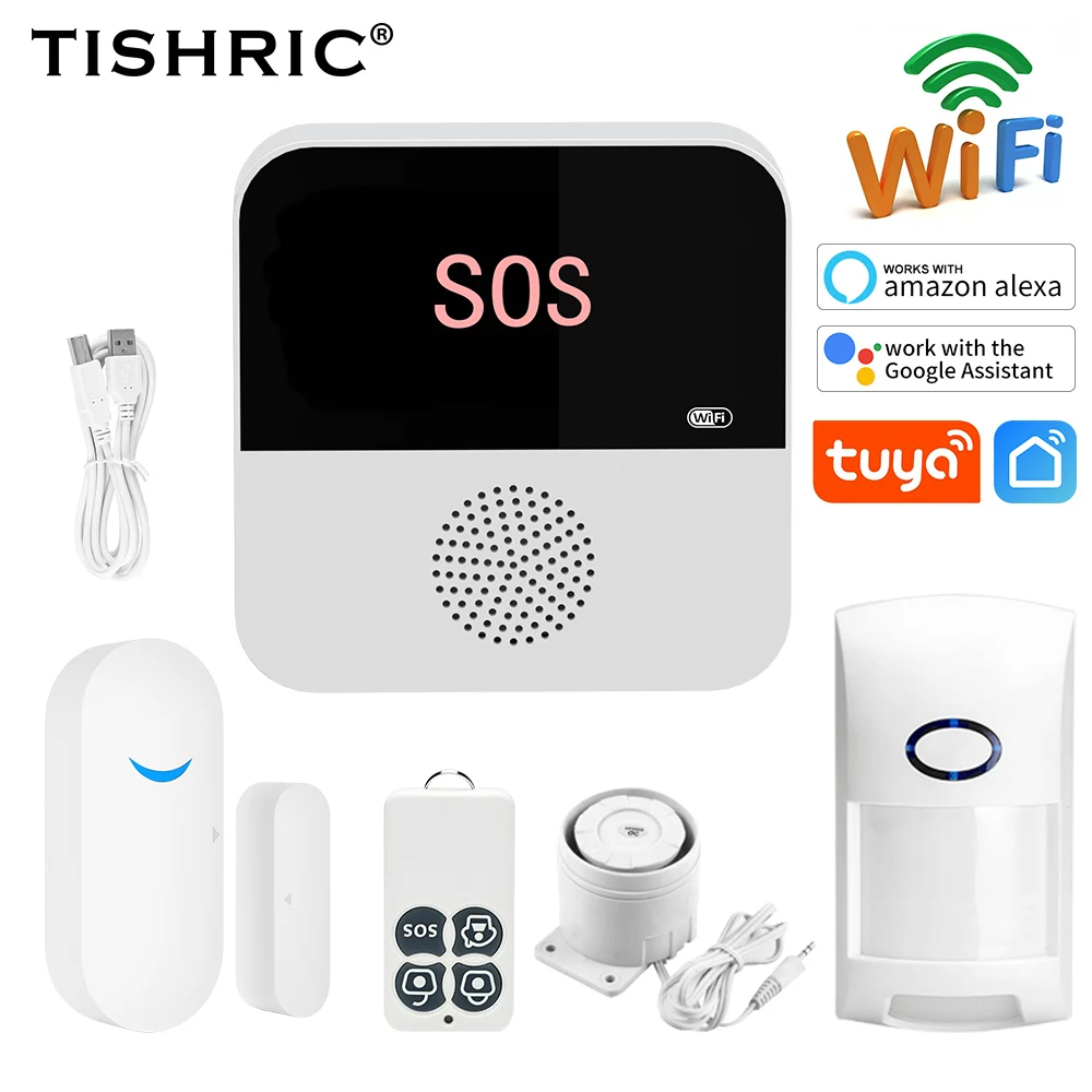 

Охранная сигнализация TISHRIC для дома, комплект датчиков с Wi-Fi, управлением через приложение, совместим с Alexa и Google