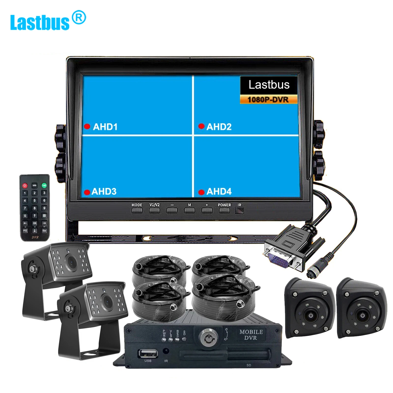 

Lastbus 10.1 Inch IPS Screen VGA Monitor with 4ch AHD 1080P MDVR Loop Recording 360 View Forward Side Rear Cameras For Truck Bus