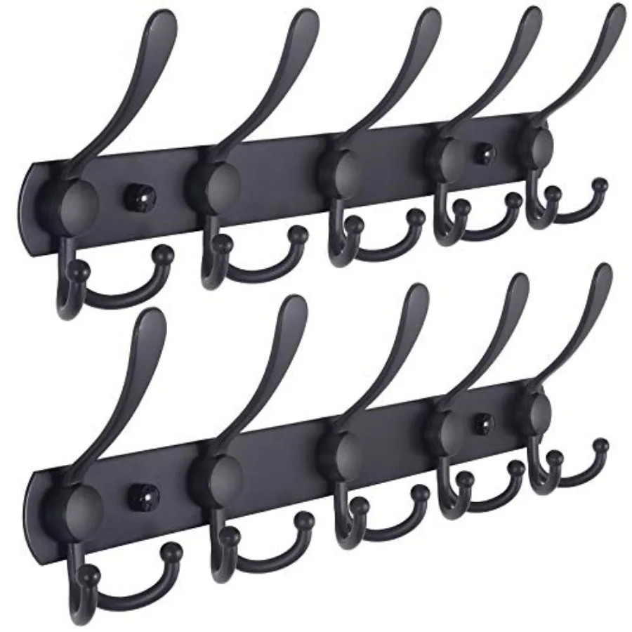 Wall Mounted Coat Rack with 5 Tri Hooks for Heavy Duty Use in Mudroom Bathroom Entryway Stainless Steel Metal Hook Rail for Coa