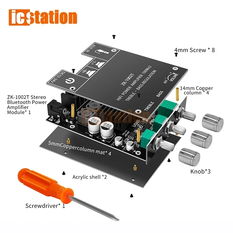 ZK-1002T TPA3116D2 Bluetooth 5.0 서브우퍼 증폭기 보드 2*100W 2.0 채널 고출력 오디오 스테레오 증폭기 보드 베이스 앰프