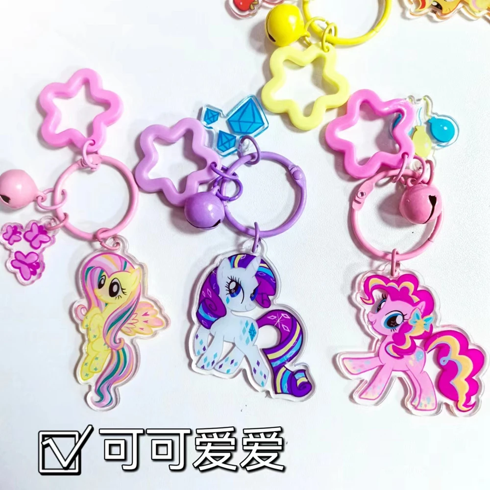 Cartoon My Little Pony portachiavi Kawaii acrilico Fluttershy Twilight Sparkle Rainbow Dash Pendant con ciondolo zaino Bell Anime