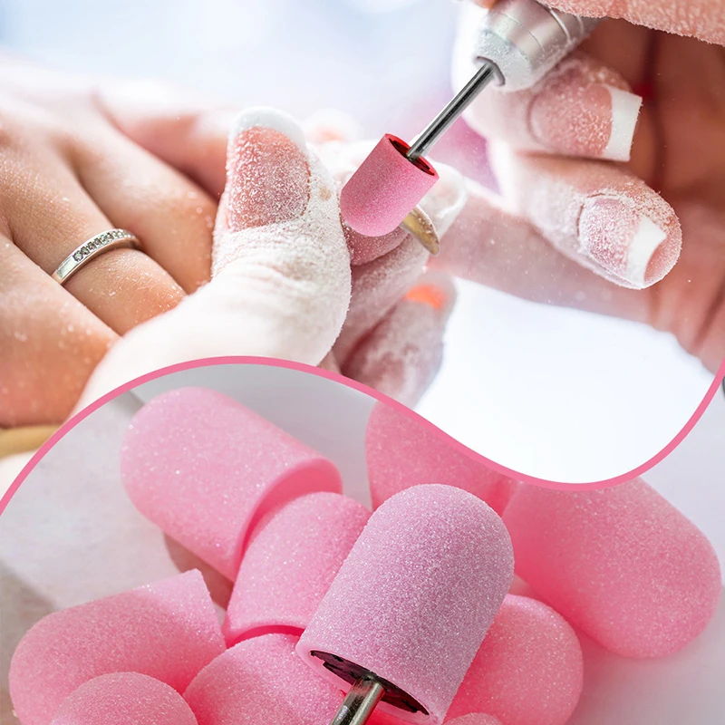 10Pcs Nail Sanding Caps Bands With Rubber Drill Bits Mill Grinding Sand Cap Pedicure Files For Electric Manicure Nail Tools