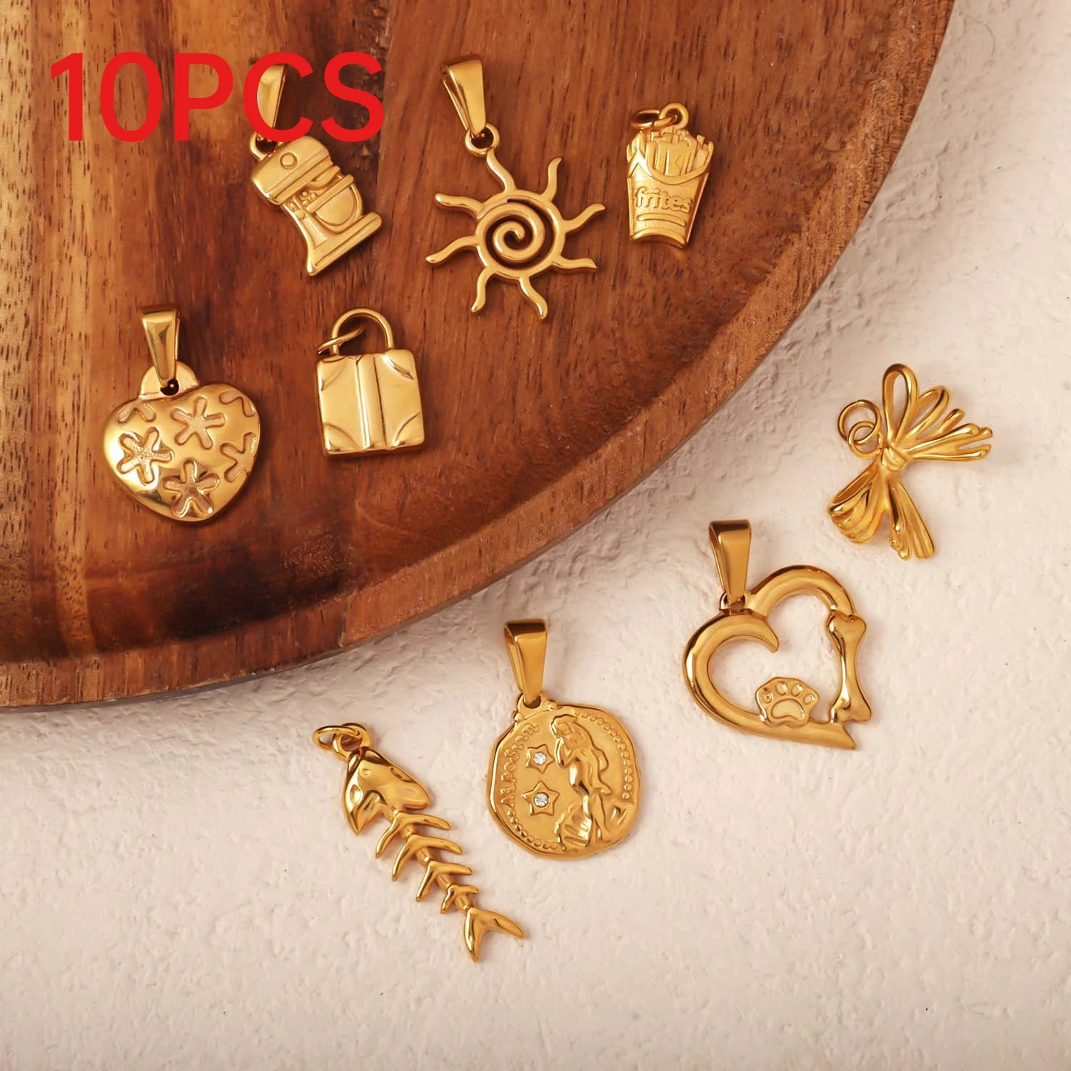 

10Pcs Stainless Steel Bowknot Heart Sun Charms DIY Jewelry Making Pendants Accessories