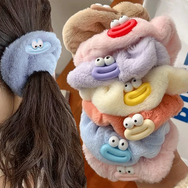 2PCS Funny Plush Monster Hair Bands Rope Women Cartoon Thick Lips Clown Rubber Scrunchie Girls Elastic Ponytail Holder Headwears