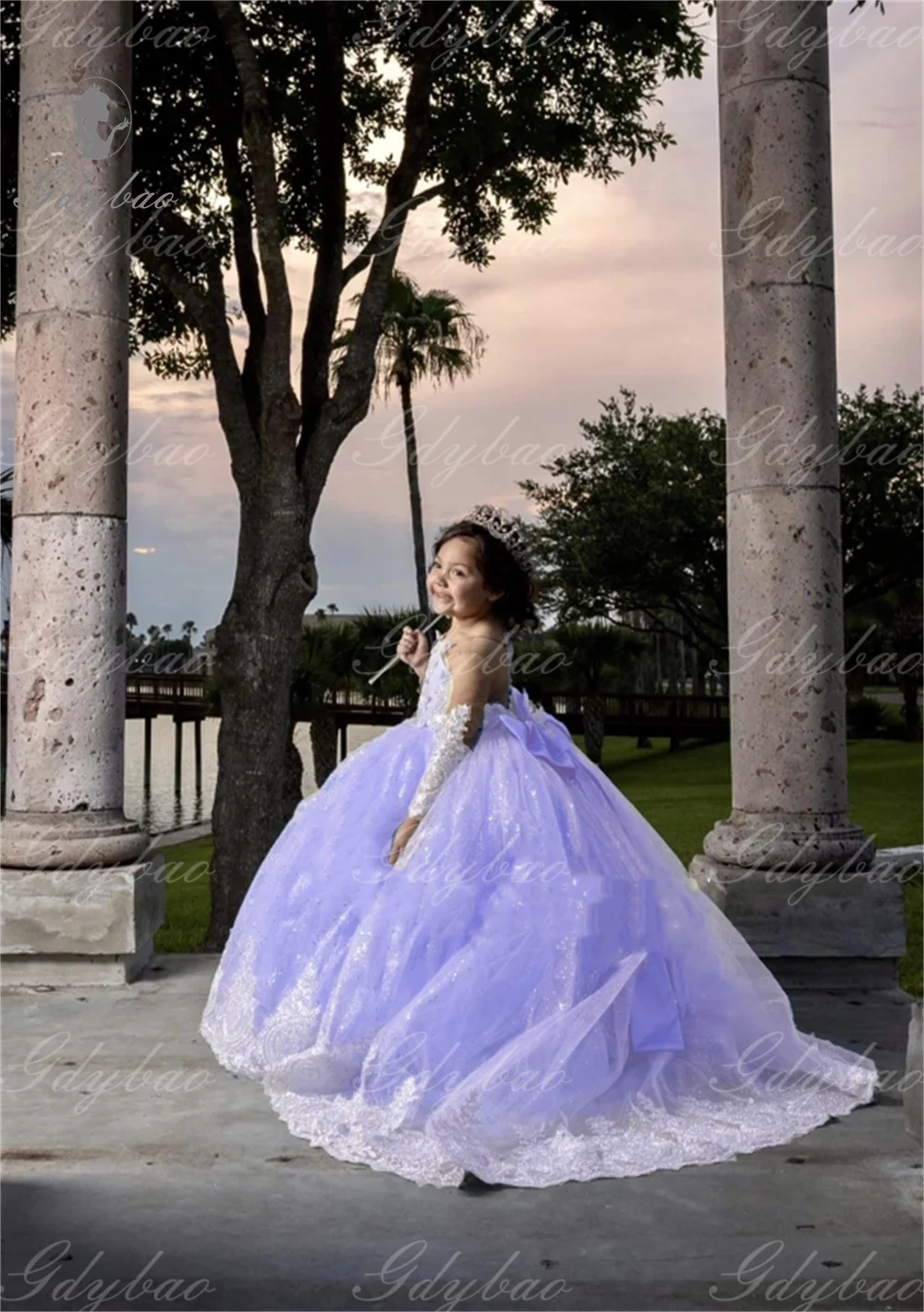 Céu azul branco renda apliques festa vestidos da menina de flor princesa para crianças comunhão aniversário ocasiões especiais vestido noite