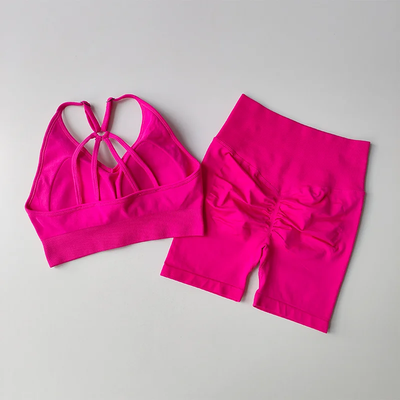 2-teiliges Yoga-Set für Damen, hochtailliertes Workout-Outfit, Sportbekleidung, Fitnessanzug, Sportanzug, Shorts-Set – Detail 11