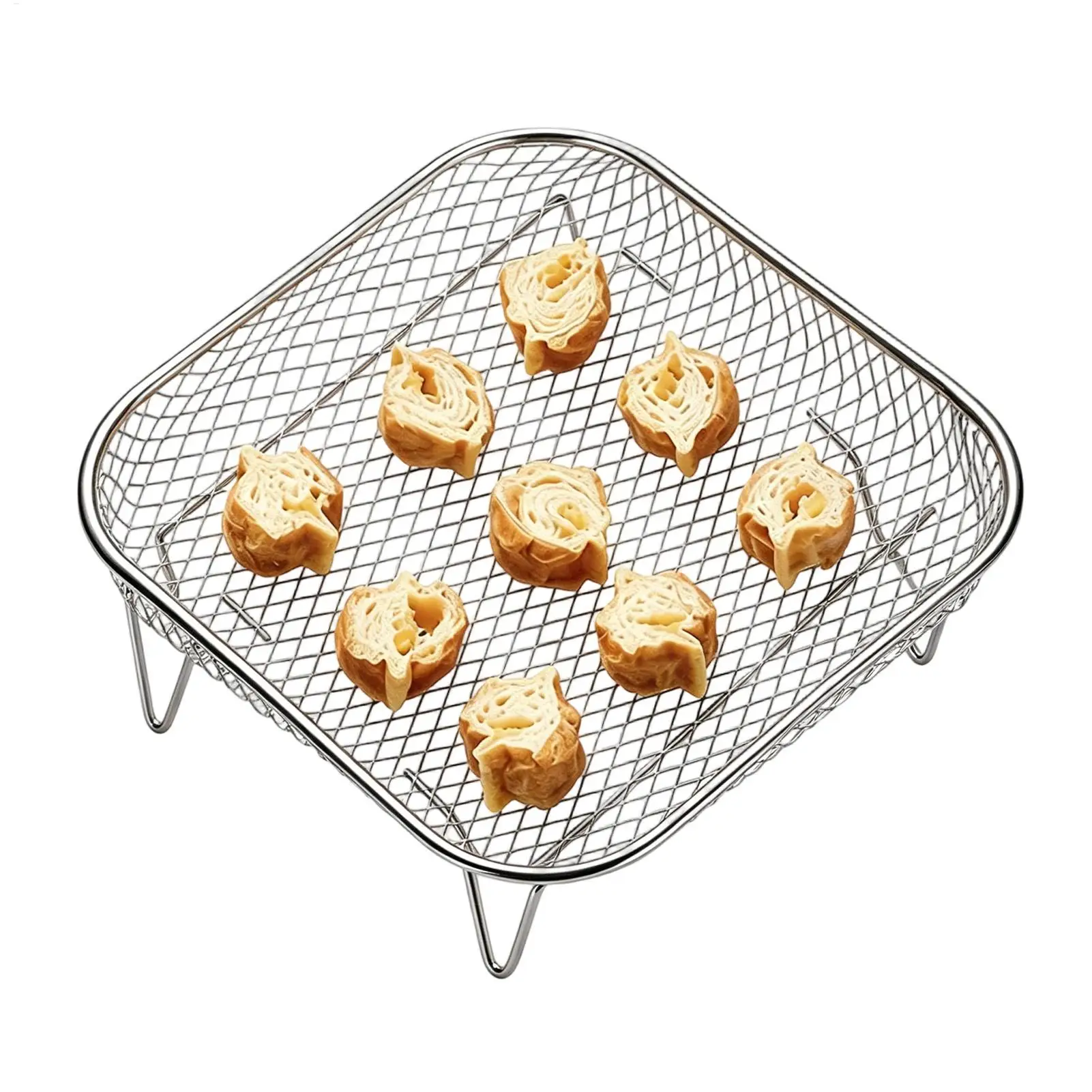 Luftfritteusen-Gestell aus Edelstahl, Quadratischer Stapelbarer Luftfritteusen-Netzkorb für Ofen, Mikrowelle, Dampfgarer, Küchen-Kochzubehör – Detail 3