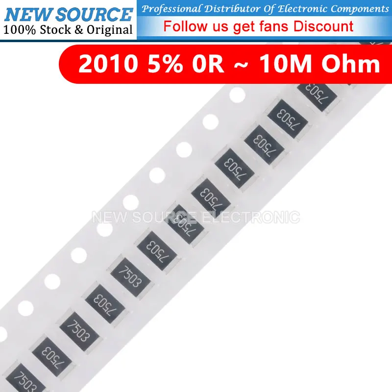 

50pcs 2010 5% 3/4W SMD Chip Resistor 0R - 10M Ohm 100R 10R 3.3K 1M 1R 4.7K 2.2K 2K 200R 1K 10K 150K 510R 5.1R 20R 2.2R 47R 51K 0