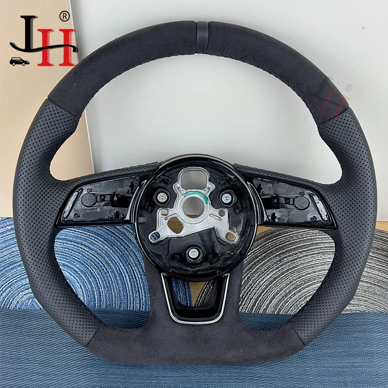 Leather Flat-bottom Steering Wheel Sports For Audi A3 A4 A5 S3 S4 S5 2017-2022 Full Alcantara Steering Wheel