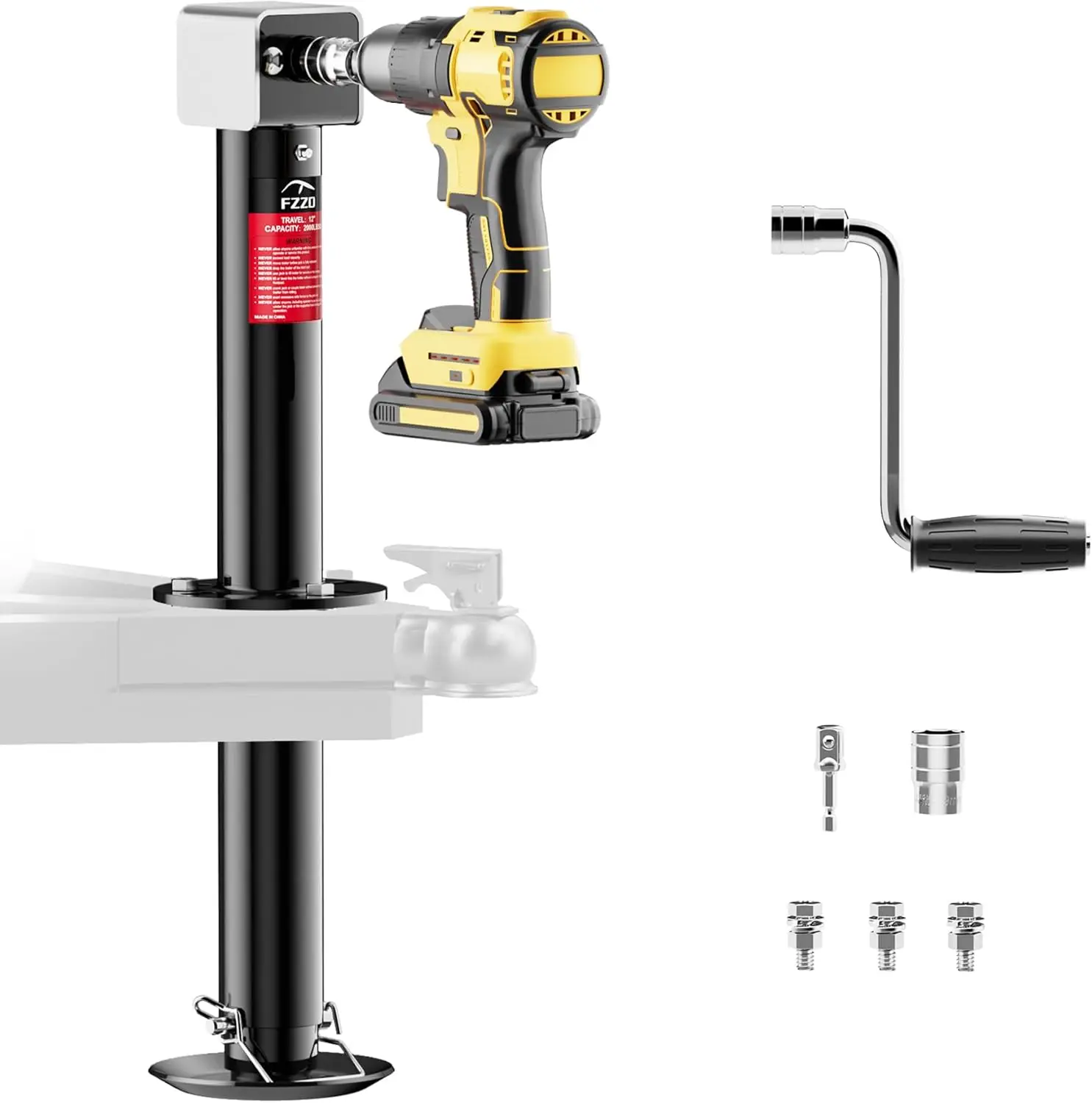 

5000 lbs A-Frame Trailer Jack, Cordless Drill Compatible, 23" Lift, for Utility & RVs (Black)