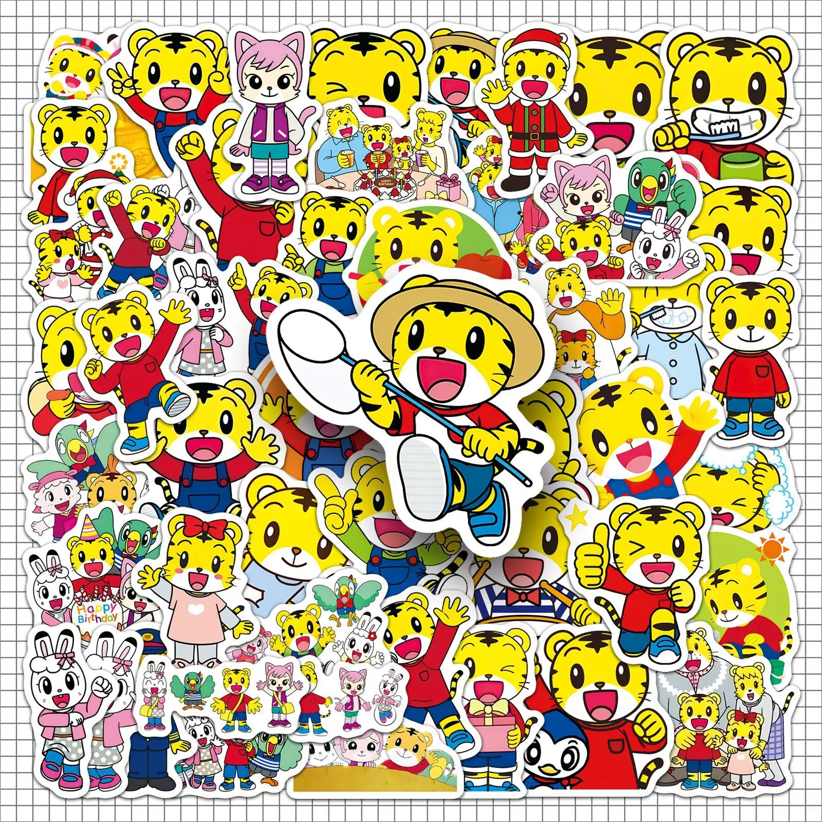

50Pcs Trendy Cartoon Tiger Stickers, Creative Personalized Fun DIY Decals for Fridge, Guitar, Headphones and Desktop Decor