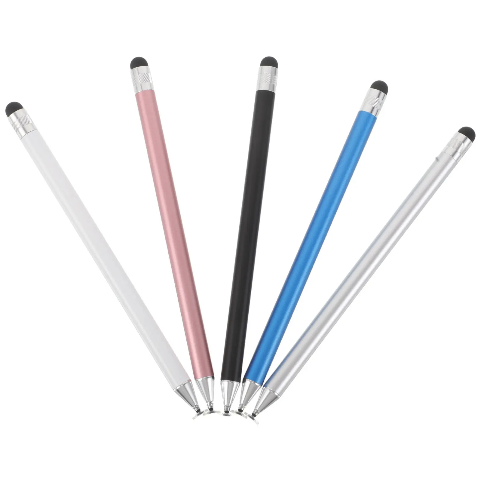 5Pcs Touchscreen Stylus Pen Dual Tip High Sensitivity Precise Tablet Phone Drawing Writing Pen Portable Colors Black White Blue