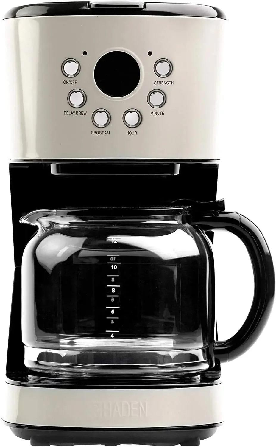 Retro Style 12 Cup Programmable Home Coffee Maker Machine with Carafe and Wide Slot Stainless Steel Retro 2 Slice Toaster, Putty