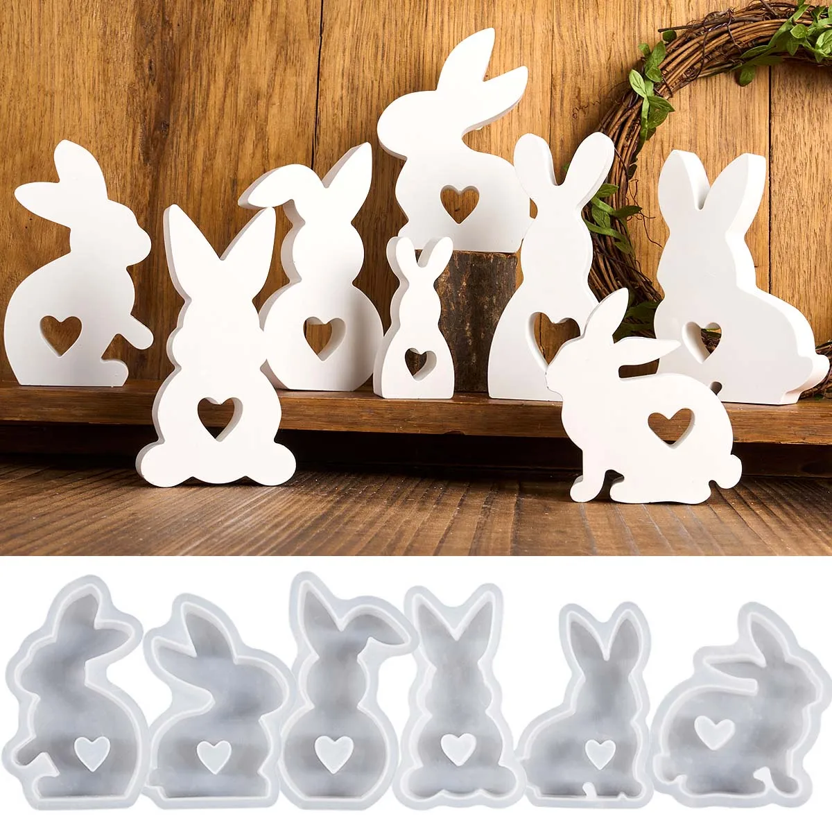 3D Love Rabbit Silicone Candle Mold DIY Easter Bunny Ornament Crafts Making Aromath Soap Plaster Resin Casting Molds Home Decor