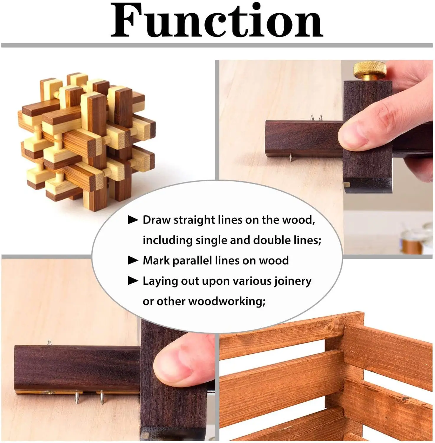 Binoax Marking Gauge EnPoint Ebony Mortise Square Gauge 165 mm Sliding Mark Scraper with Brass Screw Type Woodworking