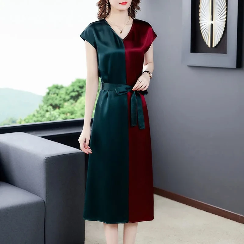 

Sleeveless Women's Summer Dress 2022 Fashion Color Blocking Mid Long Dresses Slim Sexy Elegant Lady Party Dresses Womens Clothes