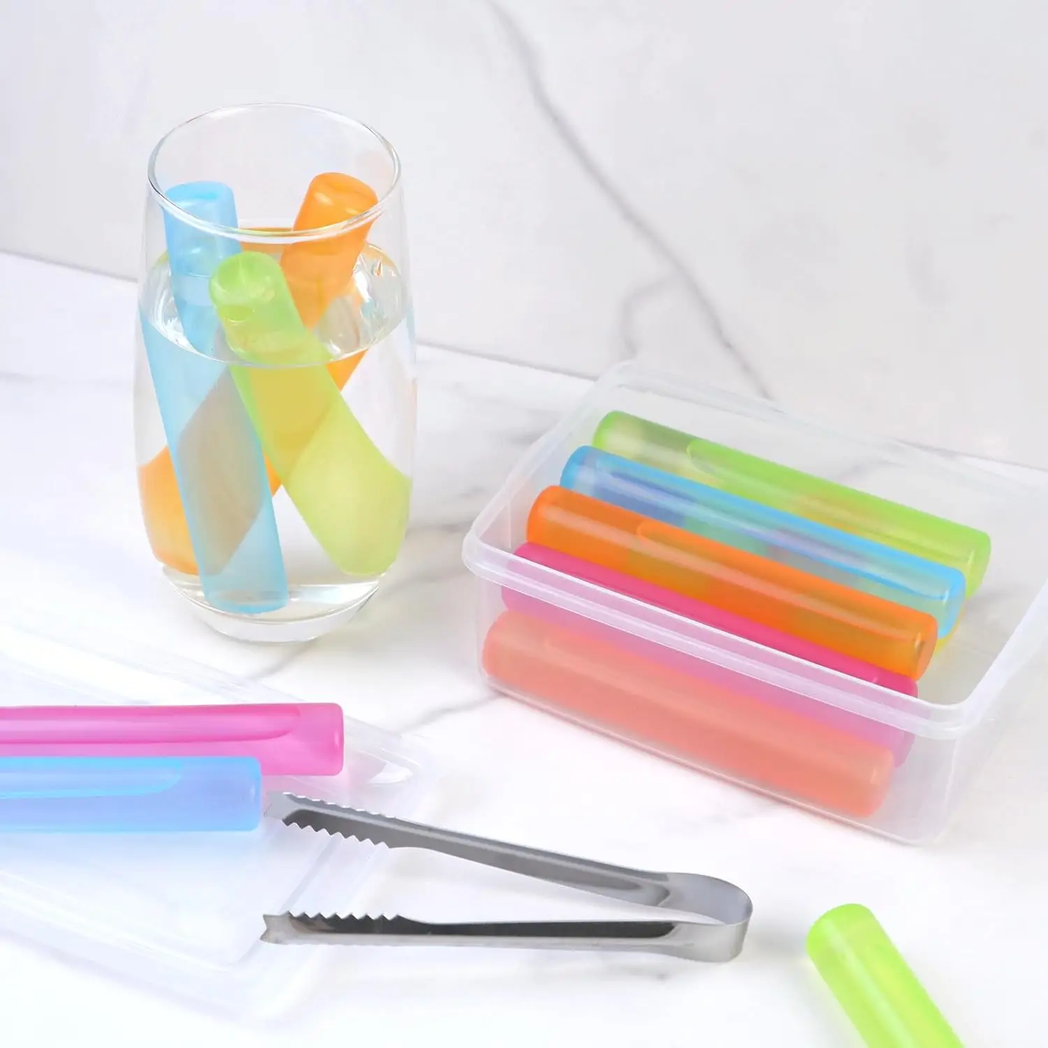 8 Pack Reusable Ice Cubes with Lid & Bin, BPA Free Plastic Ice Sticks for Drinks, Whiskey, Vodka, Coffee - view 4