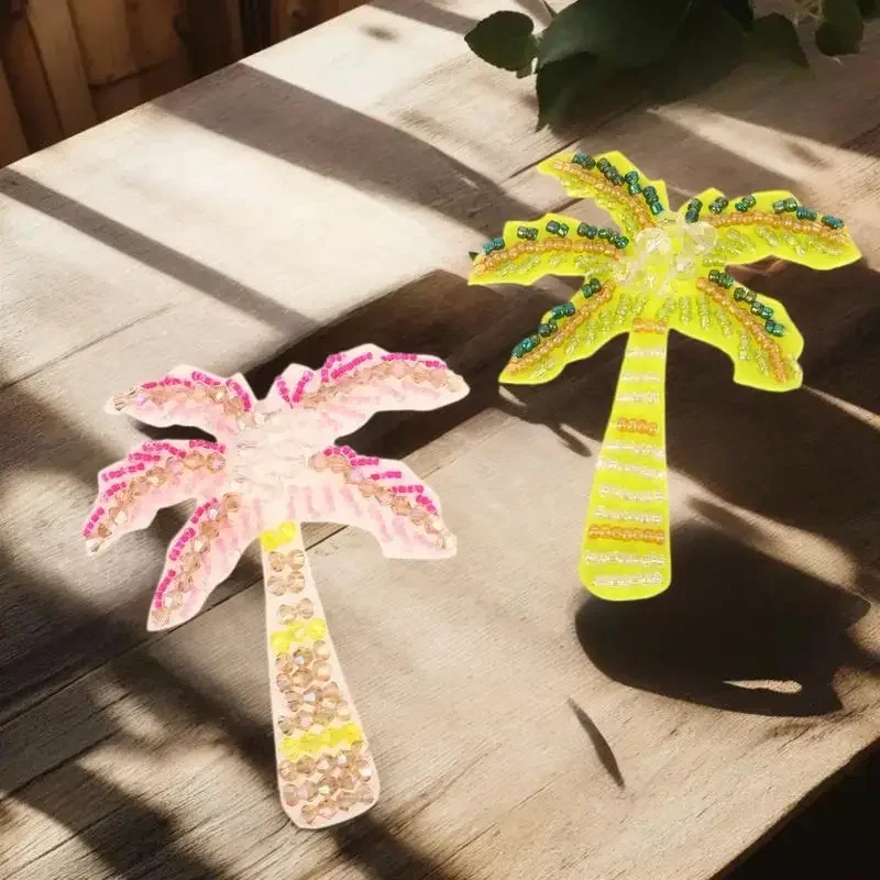 3D Coloful Beads Coconut Tree Patches For Clothing Hat Sewing Beaded Accessories DIY Applique Decoration