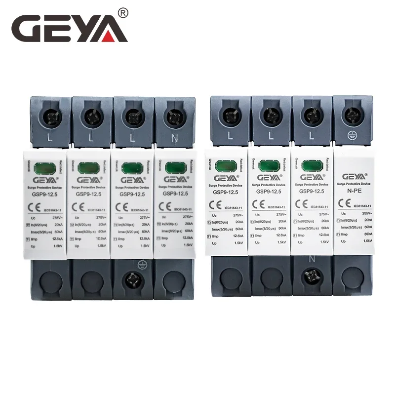 GEYA GSP9 12.5KA T1+T2 Class 50KA SPD 2P 1P+NPE 4P 3P+NPE Surge Protector 275VAC Din Rail  House Surge Protector