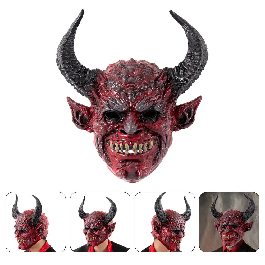 

Halloween Devil Horn Mask Full Face Scary Cosplay Costume Horror Masquerade Party Ghost Demon Mask Clear Airflow Mouth Nose