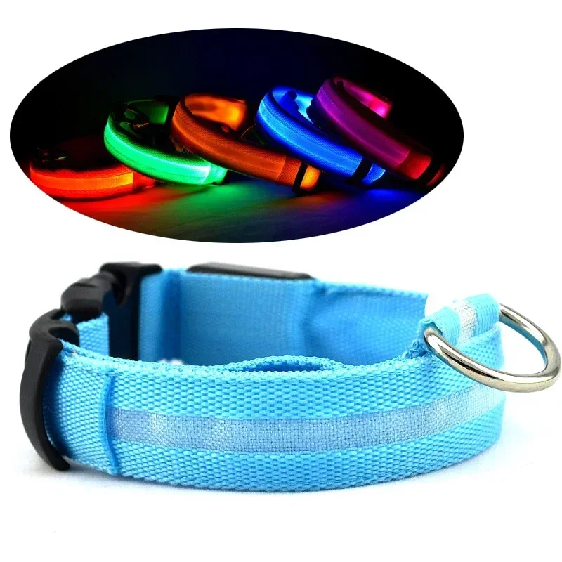 Nylon LED Dog Collar Light Night Flashing Glow In The Dark Luminous Fluorescent Pet Supplies Cat Collars