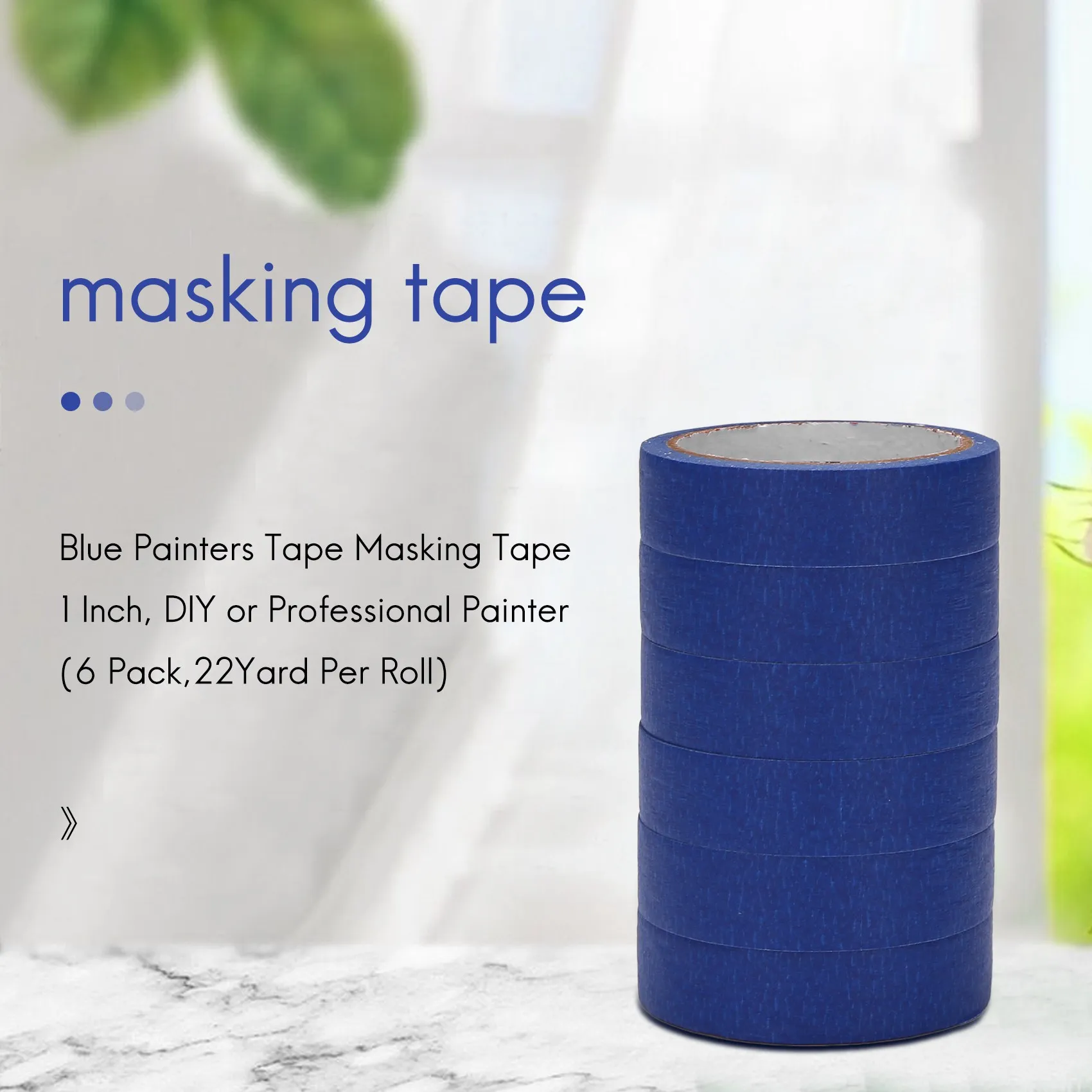 B62B-Blue Painters Tape Masking Tape 1 Inch, DIY Or Professional Painter (6 Pack,22Yard Per Roll)
