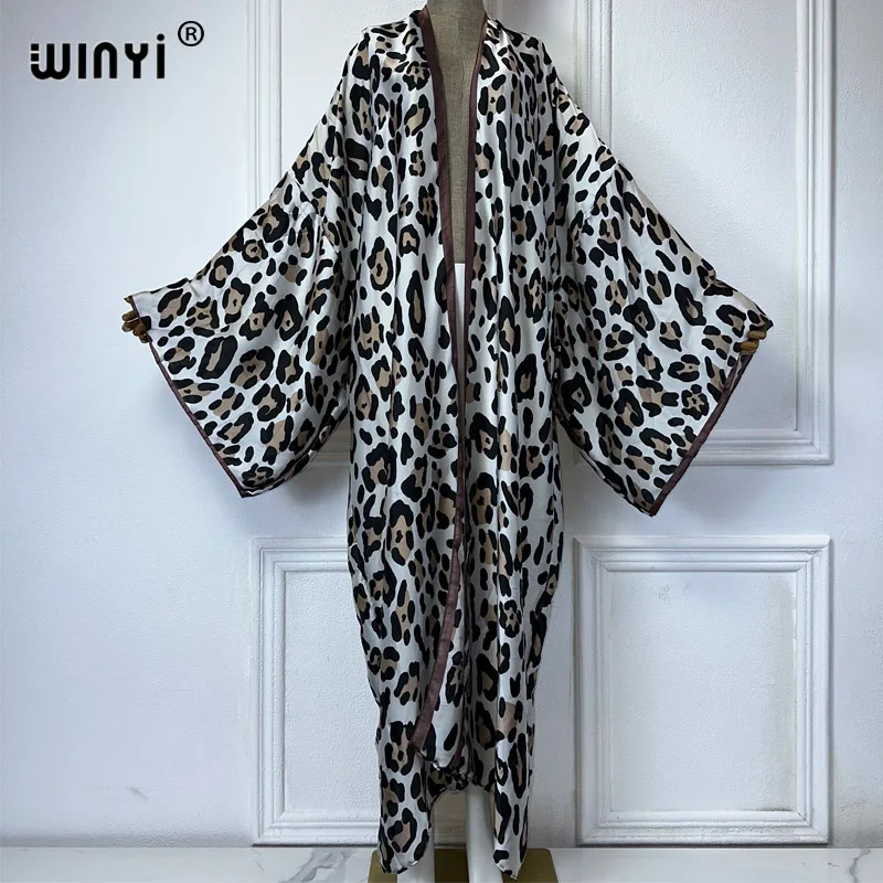 WINYI boho luipaardprint kimono maxi jurken voor dames vest strandoutfits kaftan cover-up vakantie feestjurk lange donsjas