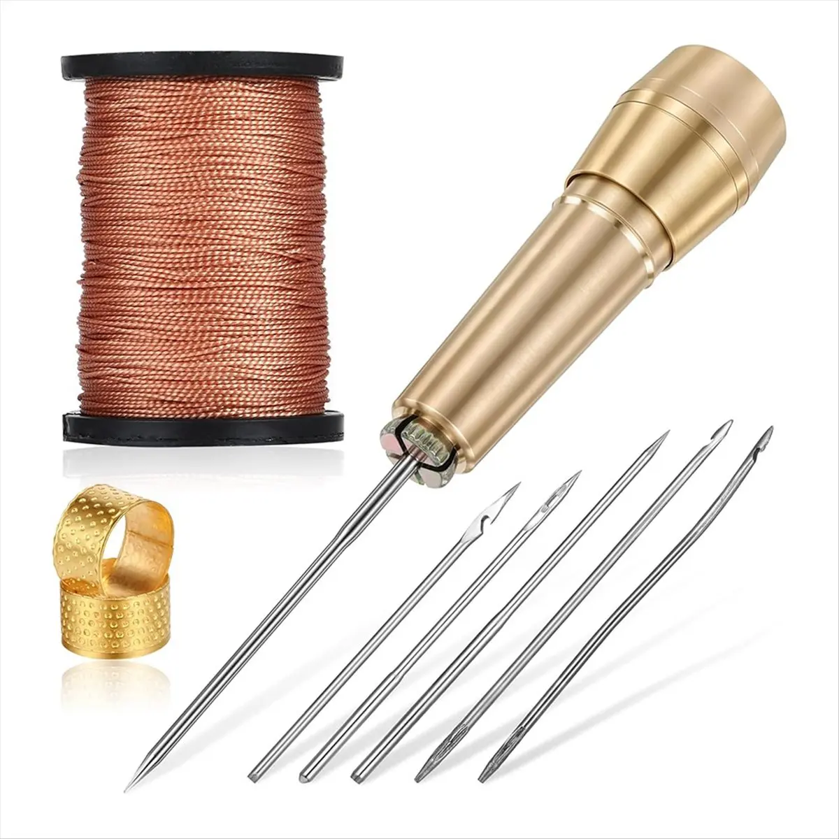 9pcs Leather Sewing Awl Kit with Copper Handle with 6 Needles for Leather Craft Needle Kit Shoe Repair Tool [2026 MOCC]