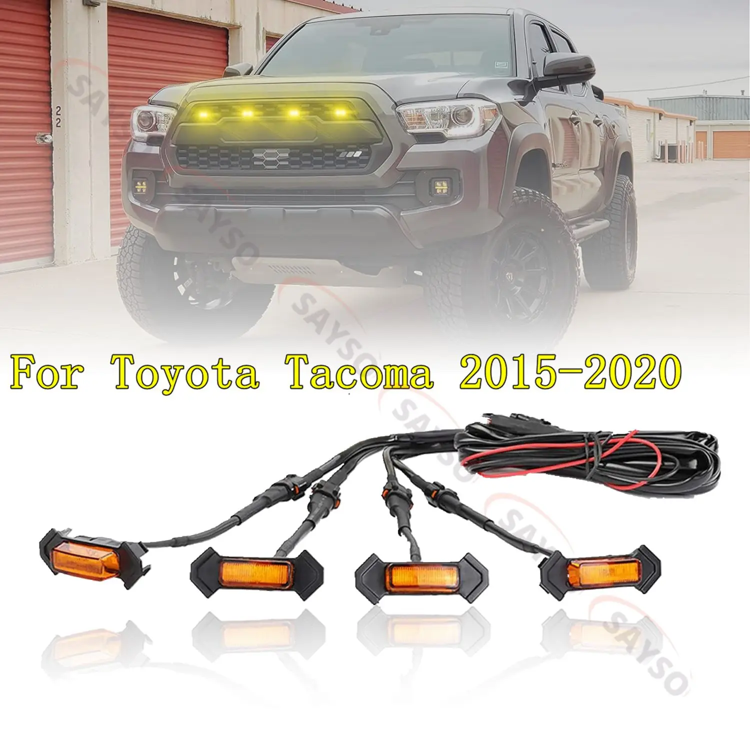 

For Toyota Tacoma 15-2016 2017 2018 2019 2020 Car LED Grille Strobe Light Warning Daytime Running Lamp Grid DRL White Amber 4PCS