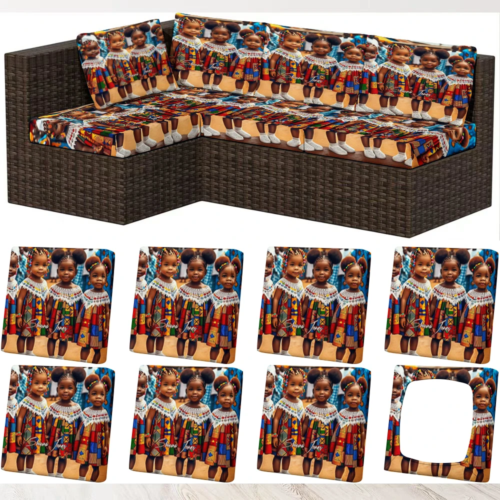 Summer Outdoor Sofa Cover with African Style Doll Print, Milk Silk Fabric, Elastic & Non - Slip, Machine