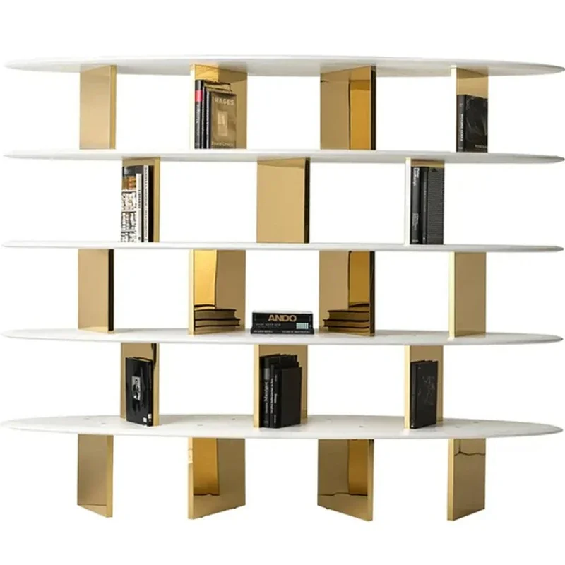 High-end artistic sense metal bookshelf light luxury household villa luxury study shelf minimalist bookshelf